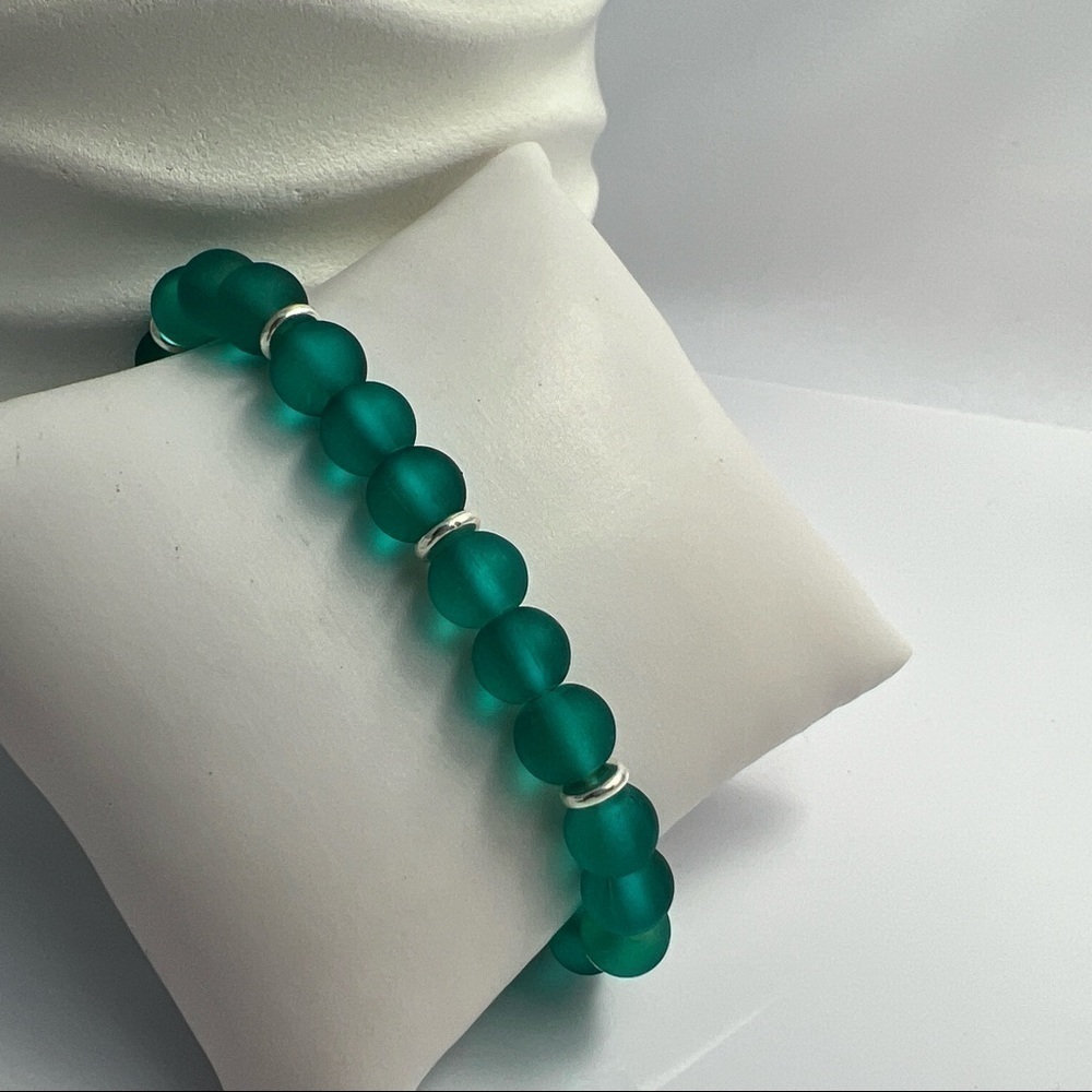 SEA Glass Beaded Bracelet Caribbean Blue